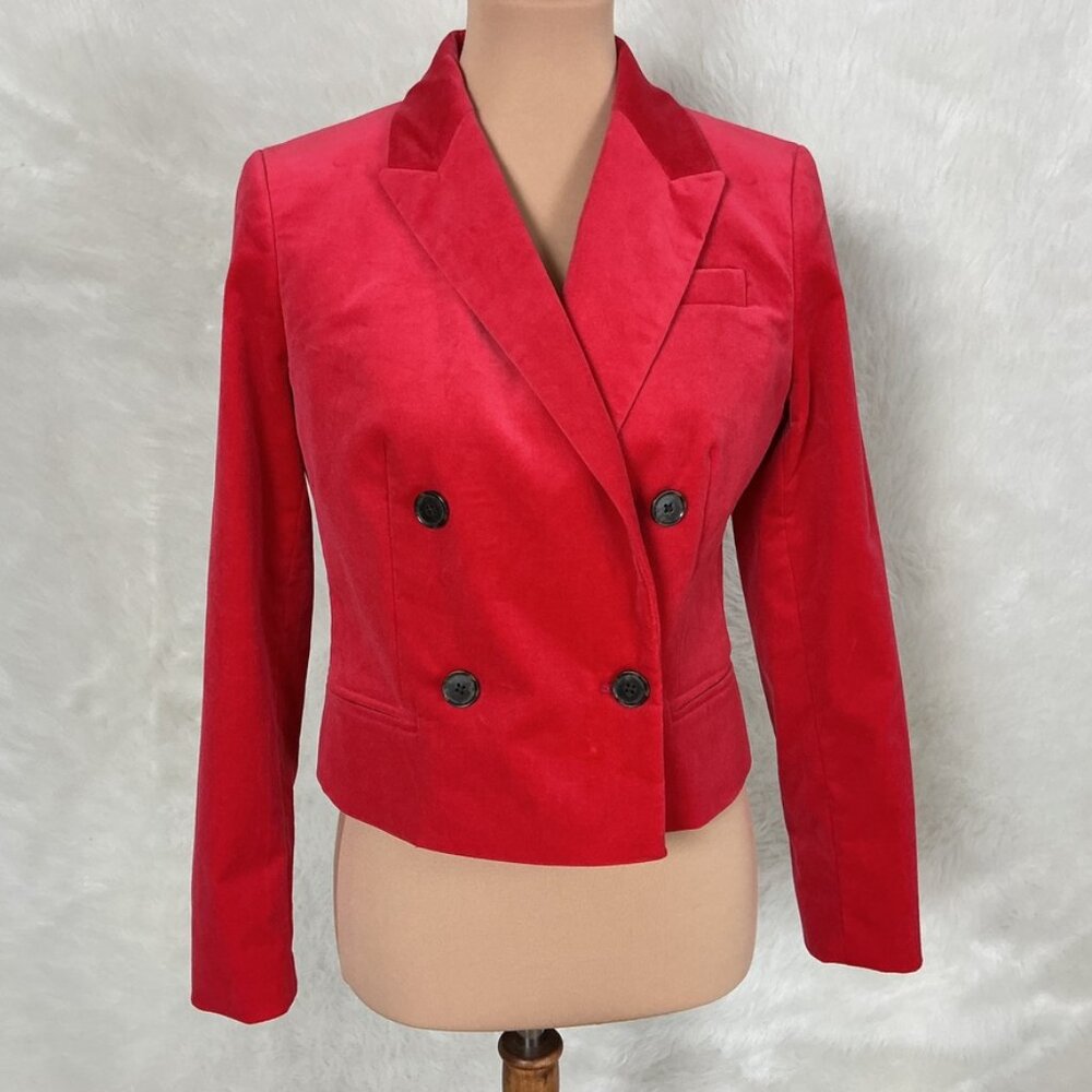 J. Crew Red Stretch Velvet Cropped Double Breasted Blazer NWT Flawed 2
